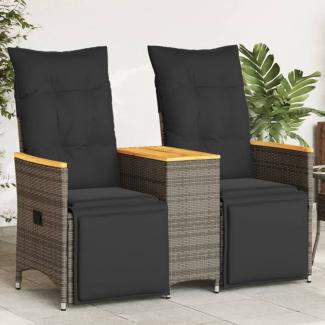 vidaXL Gartensofa 2-Sitzer Verstellbar mit Tisch Grau Poly Rattan 365723