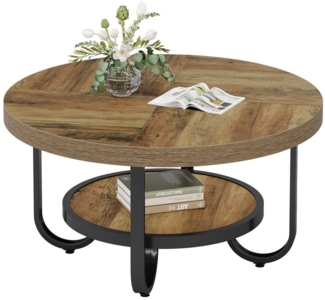 Tribesigns Couchtisch Runder Beistelltisch, 2-stöckiger Mittetisch mit Regale, Sofatisch