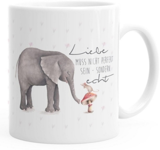 MoonWorks Tasse Kaffeetasse Liebe muss nicht perfekt sein sondern echt Elefant Maus Geschenk-Tasse MoonWorks® Teetasse Keramiktasse einfarbig, Keramik