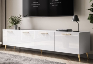 ALLHOUSE24 TV-Schrank LOGANTE 200 cm weiß Hochglanz/weiß mit Griffen Unterschrank Lowboard Breite 200 cm