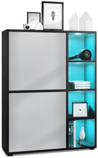 Highboard Schrank Anrichte Cuba mit 8 Fächern, Korpus in Schwarz matt / Fronten in Hellgrau seidenmatt, mit RGB LED Beleuchtung