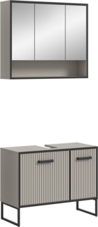 welltime Badmöbel-Set Locri, Breite 80 cm, Rillenoptik, Metallkufen, (2-St), best. aus: Waschbeckenunterschrank, Spiegelschrank