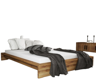 Bett Lubic 3 Sonderlänge 80x210 Wildeiche massiv o. Kopfteil mit Holzfußgestell