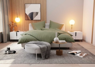 Mako Satin Damast Bettwäsche Fischgrät dunkelgrün Garnitur 135x200 + 80x80