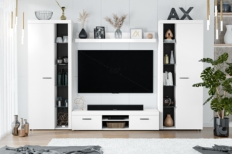 AX LIVING Spacoro XL Wohnwand weiß modern hochwertig 300 cm ohne LED