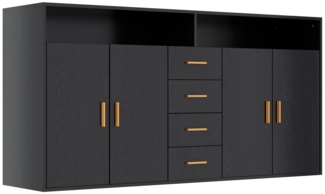 HOMAVO Sideboard BG1-L mit 4 Schubladen, 2 Türen & offenen Fächern – 160 cm breit (SIDEBOARD)