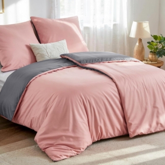 Wendebettwäsche 135x200 Grau Rosa 4tlg Mikrofaser Reißverschluss