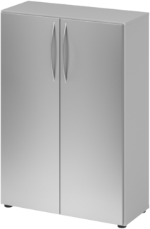 bümö Mehrzweckschrank 80cm breit, Aktenschrank o. Schuhschrank klein, Schrank mit Regal, Kommode in Grau/Silber aus Holz, Vorratsschrank & Haushaltsschrank mit Metallgriffen, 4550-5-S-BM