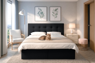 AX LIVING Boxspringbett Schwarz mit Bettkasten Belinai Bett 180x200 cm