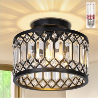 Sunicol Deckenleuchte Kristall Deckenleuchte, 3 Farbtemperaturen, Metall Käfige Lampenschirm, Kristall Kronleuchter für Wohnzimmer Schlafzimmer, Ø23cm, E27