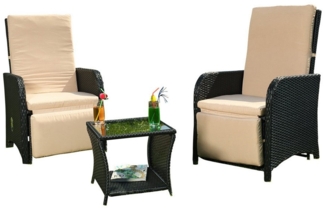 Melko Sitzgruppe Gartenmöbel Set Sitzgarnitur Polyrattan Schwarz Sitzgruppe Essgarnitur, (elegantes Set im Lounge-Design, 3-tlg, inkl. Auflagen für mehr Komfort), 3-teiliges Rattanmöbel Set mit verstellbarer Rücken- & Fußlehne