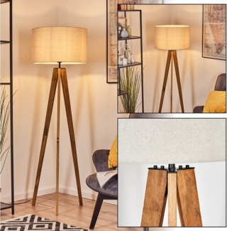 hofstein Stehlampe Stehlampe aus Holz/Metall im modernen Boho-Design, Stehleuchte mit Schirm aus Leinen, Ø 50 cm, 162 cm, E27, Fußschalter