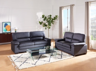 Vente-unique - Couchgarnitur Leder 3+2 - Büffelleder - Schwarz - MIMAS