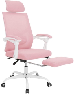 Ergonomischer Bürostuhl Mesh Rosa Fußstütze Kopfstütze Lendenwirbelstütze
