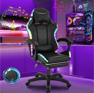 oyajia Gaming Chair Ergonomischer Gaming-Stuhl mit RGB licht & Bluetooth Lautsprecher, Ergonomischer Gamng Chair mit Kopfkissen Lendenkissen, mit Fußstütze