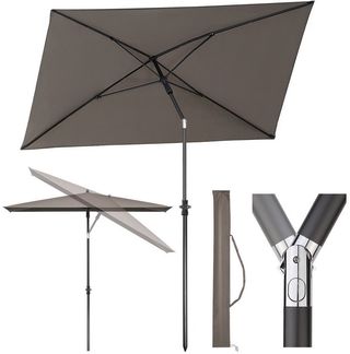 Sekey 210 × 140 cm Sonnenschirm mit Schutzhülle, Balkonschirm Gartenschirm Terrassenschirm, Sonnenschutz UPF50+, Kippbar, Höhenverstellbar, Rechteckig