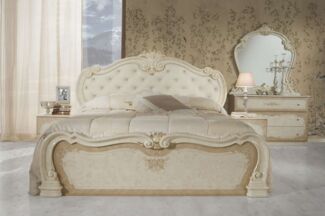 Interdesign24 Schlafzimmer-Set Serafina, (6-Teilig, inkl. Kopfteilpolsterung und Spiegeltüren, im klassischen Barock-Stil), in Hochglanz Beige/Gold