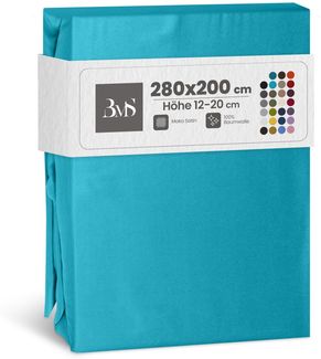 Bettwaesche-mit-Stil Mako-Satin Spannbettlaken türkis 280x200cm