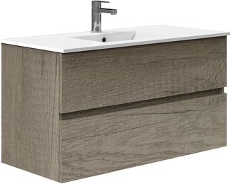 Baikal Badezimmerschrank, Zwei Schubladen, Wandmontage, mit Waschbecken, Melamin 16, montiert, Möbel 90 cm, Nebraska, ohne Spiegel