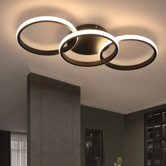 ZMH LED Deckenleuchte Wohnzimmer - Schwarz Deckenlampe Modern Design Schlafzimmerlampe mit 3 Metall Ringe 3000K Warmweiße Küchenlampe 60 * 24cm - 36W Wohnzimmerlampe Esszimmerlampe Flurlampe