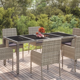 vidaXL Gartentisch mit Glasplatte Grau 190x90x75 cm Poly Rattan 319904
