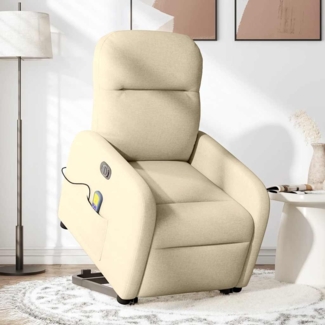 vidaXL Elektrischer Massagesessel mit Aufstehhilfe Creme Stoff 3303010