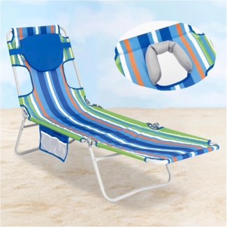 Faltbare Sonnenliege Klappbar 5-Pos. Rückenlehne Lesefenster Gartenliegestuhl