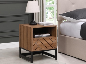 Vente-unique - Nachttisch mit 1 Schublade & 1 Ablage - MDF & Stahl - Naturfarben & Schwarz - CARTANA