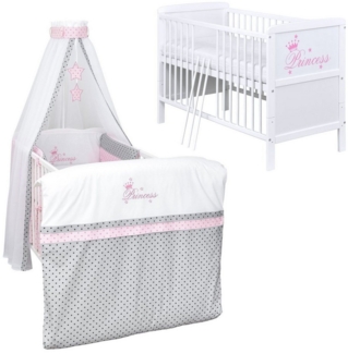 Baby-Delux Komplettbett Babybett Natalie Princess Komplettset, 10-tlg, Kinderbett 70x140 cm weiß, Bettset verschiedene Designs