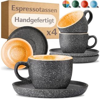 Cosumy Cappuccinotasse Espressotassen mit Untertassen 4er Set - 90 ml Keramik gelb, 8-tlg, Keramik, Warm
