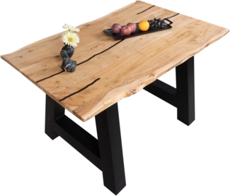 Baumkantentisch Akazie mit schwarzen Resin-Adern naturfarben 140 x 80 cm A-Gestell schwarz POLLY 92364476