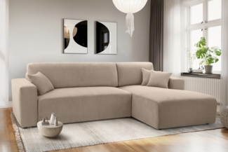 AX LIVING Catea Beige Sofa mit Schlaffunktion – Ecksofa 279cm mit Bettkasten R