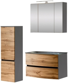 welltime Badezimmer-Set Kaunas, (Set, 3-St), bestehend aus Waschtisch-Set mit Midischrank, Breite 120 cm