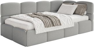 Selsey 'Cloudy' Einzelbett 120x200, Kopfteil rechts, Matratze & Bettkasten, Bouclé Grau