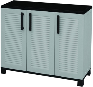 Dmora Outdoor-Garderobe aus Fell, Mehrzweck-Balkongarderobe, 3-türiger Outdoor-Schrank, 100 % Made in Italy, 102 x 37 x 90 cm, Hellgrau und Schwarz, gestreifte Oberfläche