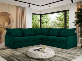 Ecksofa für Wohnzimmer, L-förmige Ecke mit losen Kissen, modular 4-Sitzer couchgarnitur - VERSO - Dunkelgrün Velours