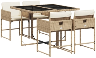 vidaXL 5-tlg. Garten-Essgruppe mit Kissen Beige Poly Rattan 3278025