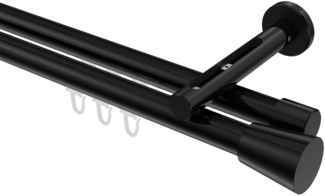 Innenlauf-Gardinenstangen-Set Siteno Sitra 180 cm, 2-läufig, 20 mm Ø Schwarz