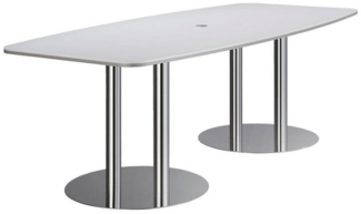 Konferenztisch KT22S 220x105cm Weiß Säulenfuße Gestellfarbe: Chrom