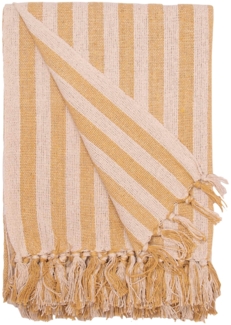 Decke Überwurf Streifen Design 100% Baumwolle 130x180 cm Skandinavisch Senf/Natur