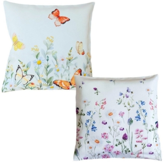 matches21 HOME & HOBBY Kissenbezüge Kissen-Bezug Set mit Blumen Schmetterlinge Reissverschluss 40x40 cm, (2 Stück), Wohnzimmer Kissen-Hüllen als Deko-Kissen Zier-Kissen Sofa-Kissen