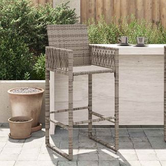Garten-Barhocker 2er Set, Küchenhocker Grau Poly Rattan