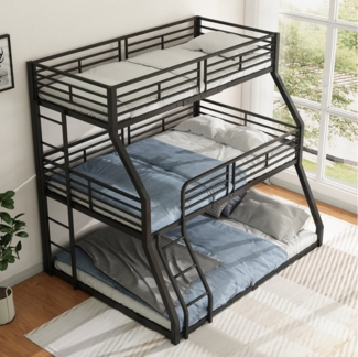 TavilaEcon Etagenbett Dreifach-Etagenbett mit Metallbettgestell, für Kinder und Jugendliche, ohne Matratze, 90×200/120×200/140×200cm, schwarz