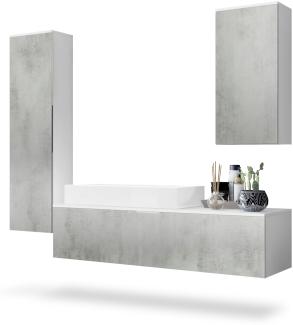 Vladon Badmöbel Komplettset Beach, Korpus in Weiß matt / Fronten in Beton Oxid Optik, mit Aufsatzwaschbecken