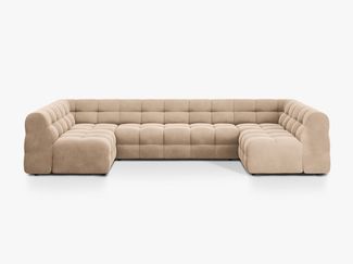 Micadoni Panorama-Sofa Kendal 7-Sitzer Samt Mandel Beige