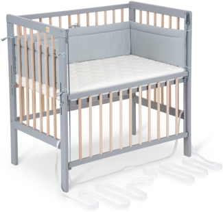 FabiMax Beistellbett Boxspring Flex grau / natur inkl. Matratze Classic und Nestchen grau