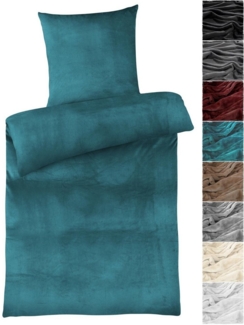 Carpe Sonno Bettwäsche Cashmere-Touch Bettwäsche 155x220 cm aus 100% Polyester, Microfaser-Fleece, 2 teilig, Warme kuschelige einfarbige Bettwäsche Dunkelgrau Grün