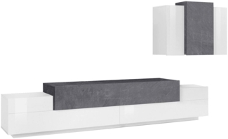 Dmora Ausgestattete Wand Alaskino, TV-Ständer-Wohnzimmerset, Mehrzweck-Wohnzimmermöbel, 100 % Made in Italy, 240 x 45 x 180 cm, glänzendes Weiß und Schiefer,