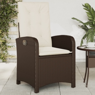 vidaXL Gartensessel Verstellbar mit Kissen Braun Poly Rattan 365162