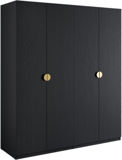 AX LIVING Schwarz Kleiderschrank Brunelli 179 cm 4-türig Gold Griffe